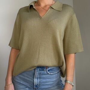 White Stag Ribbed Knit Polo Top Olive Green Plus Size 18W 20W